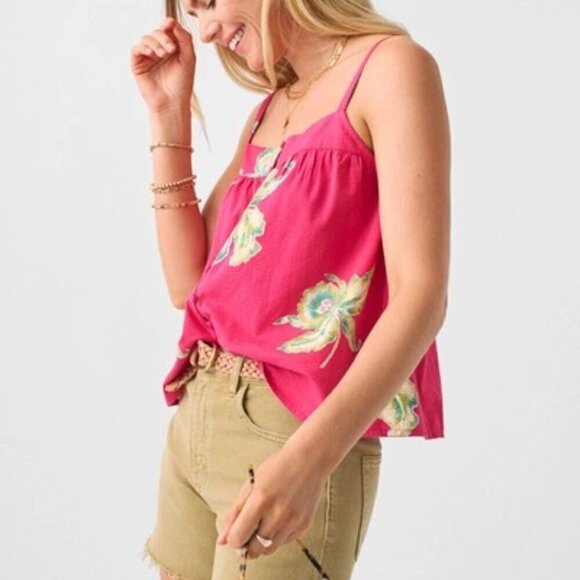 Faherty Marina Seersucker Pink Top in Orchid Blossom Babydoll Boho Oversized S - Picture 2 of 11